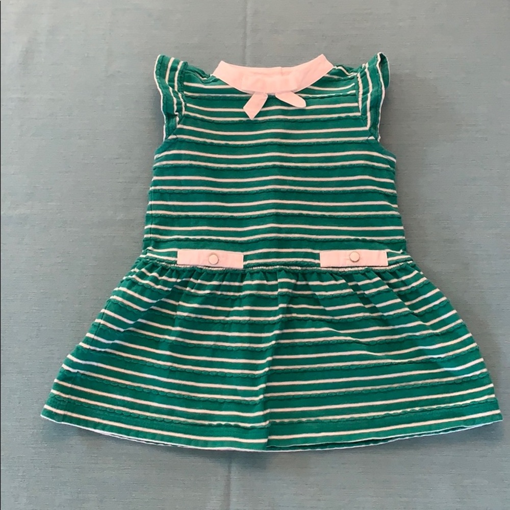 Janie and Jack Green and Pink Striped Cotton Dress